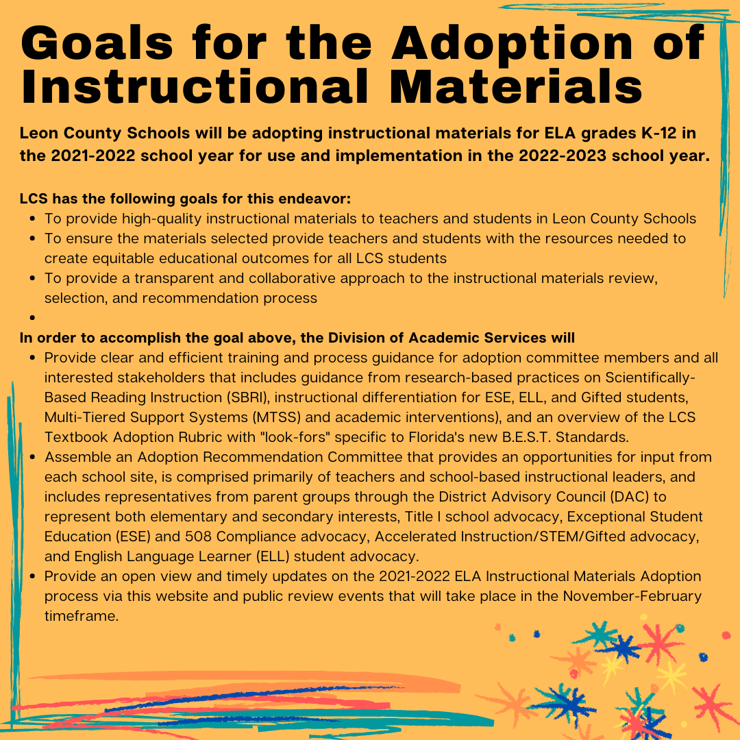 Goals for the adoption of instructional materials